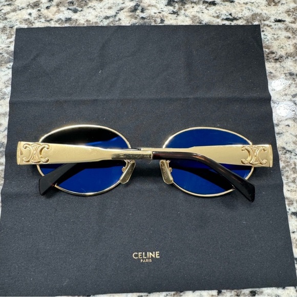 Authentic Celine Triomphe Metal 01 Sunglasses in Metal, Color Gold/Green - Picture 3 of 6